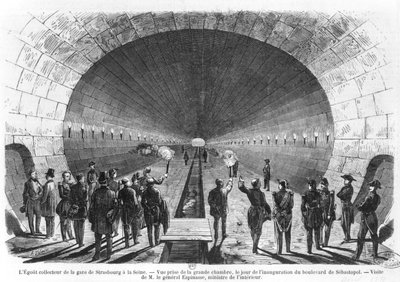 Main sewer from the Strasbourg Station to the Seine (Official visit of the Minister of Interior, General Charles Marie Esprit Espinasse, April 1858) by Henry Augustin Valentin
